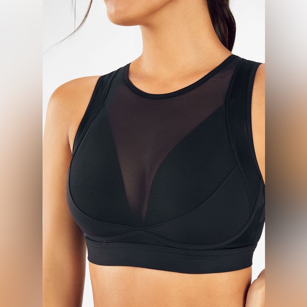 Fabletics Mesh Cut Out Sports Bra in Black